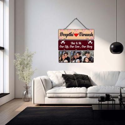 Personalized Wooden Couple Name Hanging Photo Frame Romantic Wall Decor for Living Room & Bedroom Gift For Anniversary, Valentines Day, Birthday, Husband Wife, Girlfriend Boyfriend